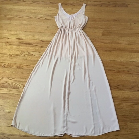 NEW Show Me Your MuMu V-neck Nude Pink Chiffon Side Slit Maxi Bridesmaids Dress - Picture 15 of 16